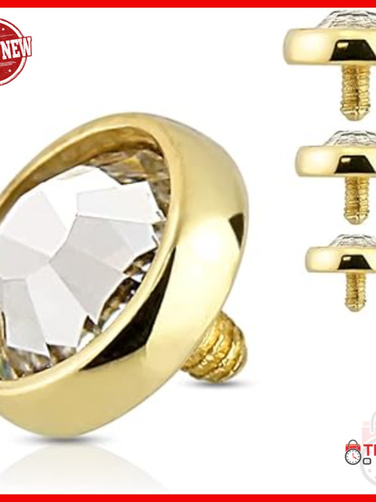 14k Gold Internally Threaded Dermal Top Flat Dome Cz Piercing Jewelry